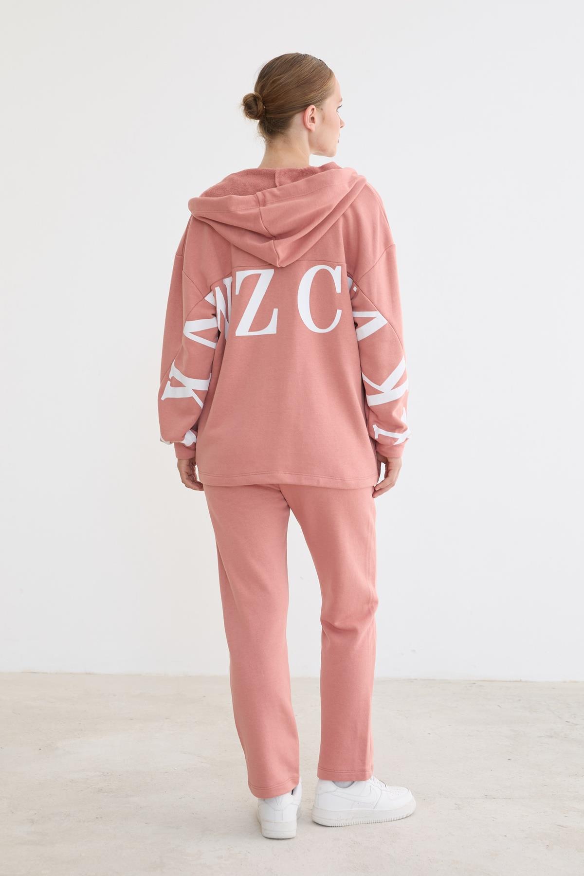 Kapşonlu Bağcıklı Sweatshirt PUDRA