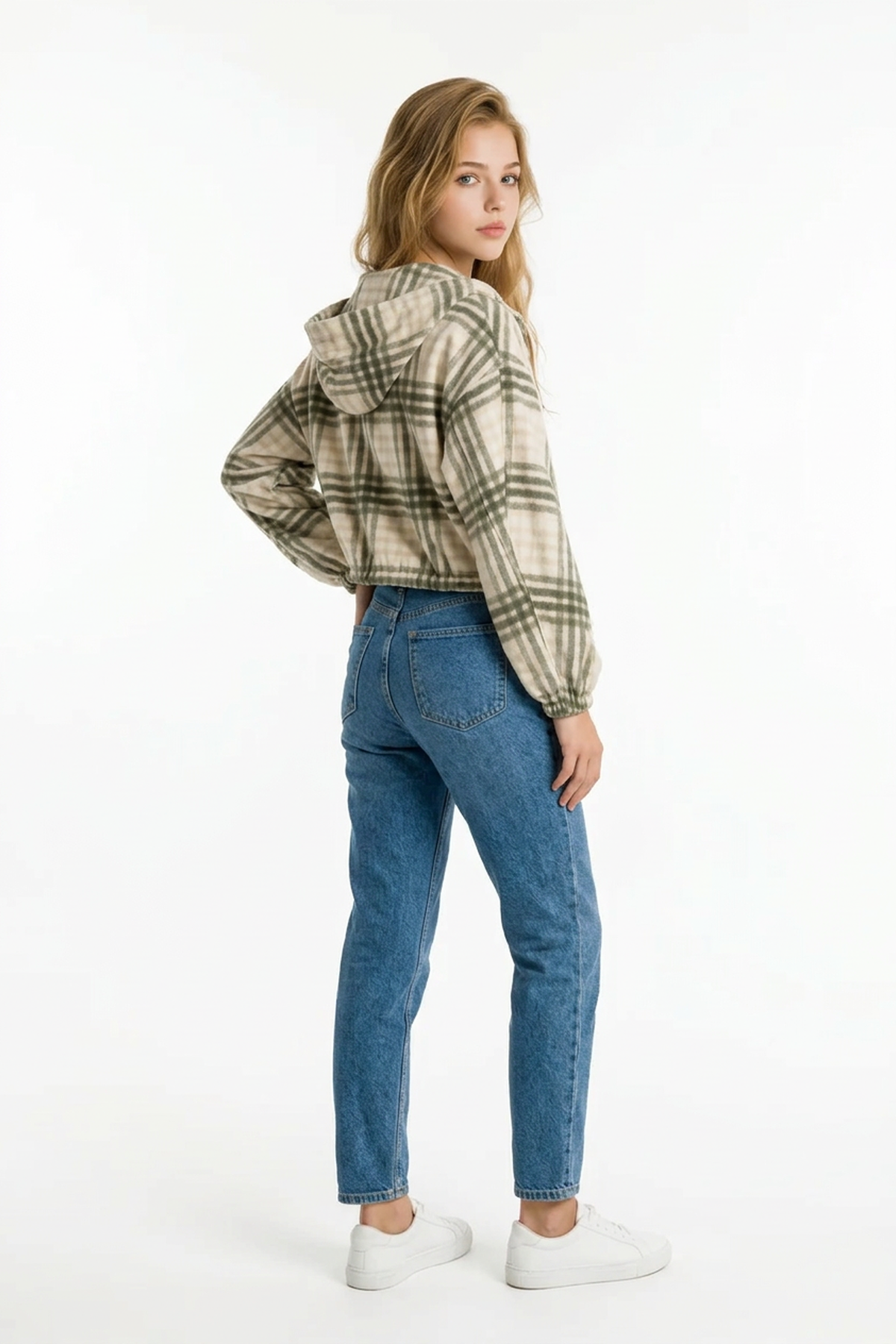 Kapüşonlu Ekose Yağmurluk HAKİ