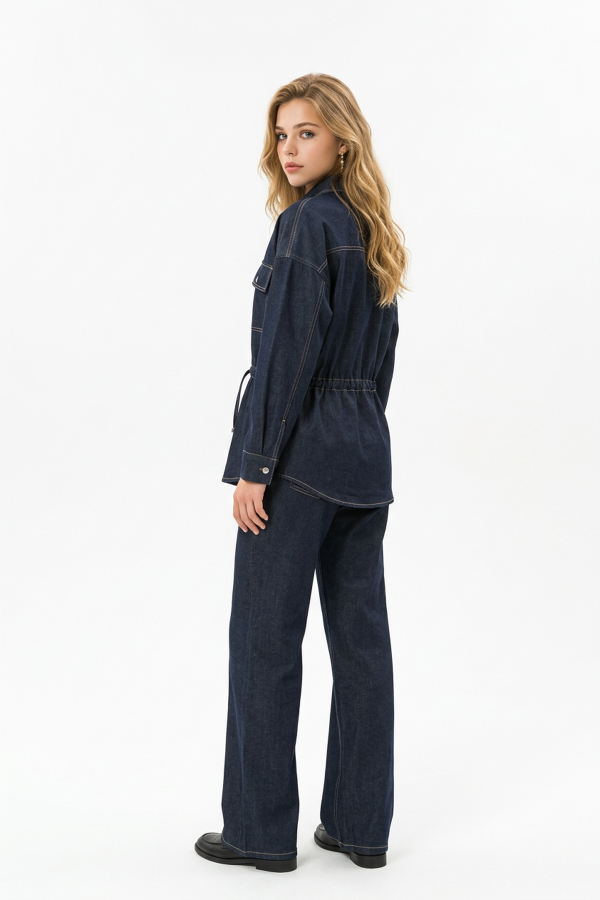 Oversize Beli Tünelli Cepli Gömlek MAVİ