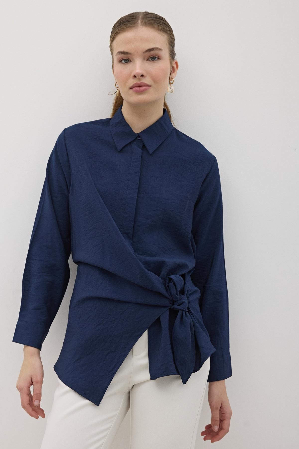 Yandan Bağlamalı Modal Gömlek LACİVERT