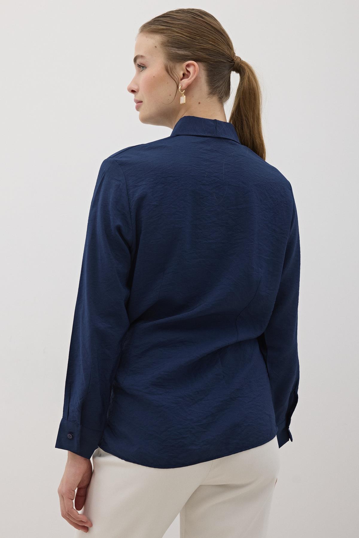 Yandan Bağlamalı Modal Gömlek LACİVERT