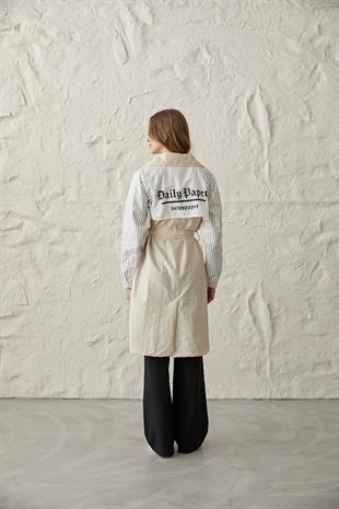 Arka Baskı Detaylı Düğmeli Trençkot TAŞ