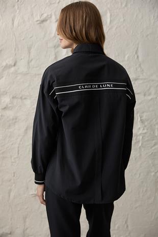 Arka Ribana Yazı Detaylı Gömlek SİYAH