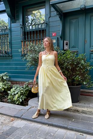 Askı Ayarlı Arkası Gipeli Terrycotton Elbise SARI