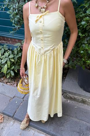 Askı Ayarlı Arkası Gipeli Terrycotton Elbise SARI