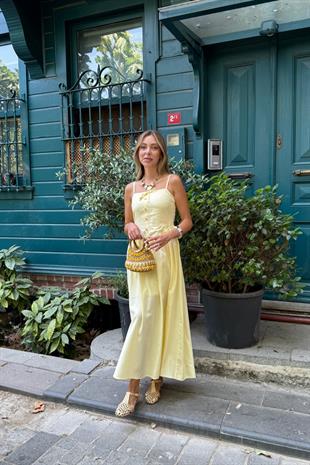 Askı Ayarlı Arkası Gipeli Terrycotton Elbise SARI