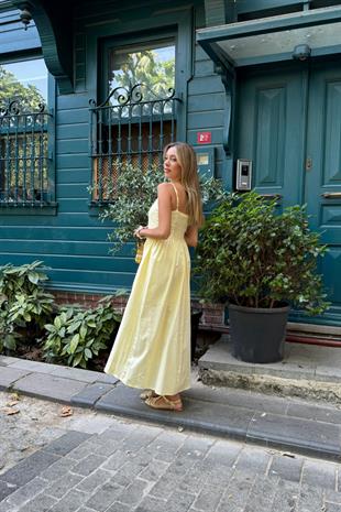 Askı Ayarlı Arkası Gipeli Terrycotton Elbise SARI