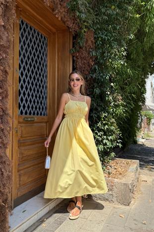 Askı Ayarlı Beli Lastikli Terrycotton Elbise SARI