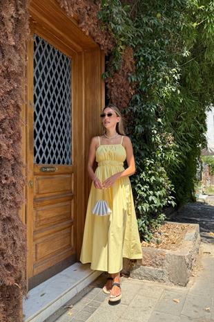 Askı Ayarlı Beli Lastikli Terrycotton Elbise SARI