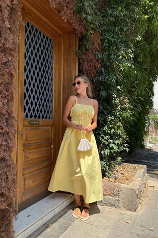 Askı Ayarlı Beli Lastikli Terrycotton Elbise SARI