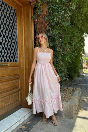 Askı Ayarlı Gipeli Elbise PEMBE