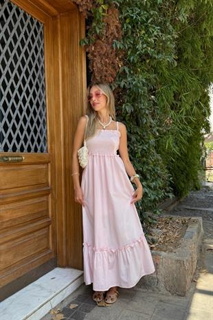 Askı Ayarlı Gipeli Elbise PEMBE