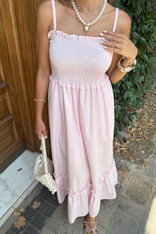 Askı Ayarlı Gipeli Elbise PEMBE