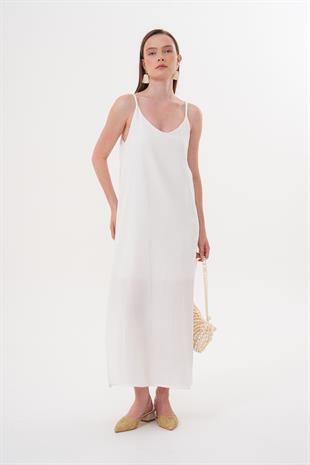 Askı Ayarlı Oversize Müslin Elbise EKRU