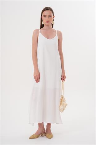 Askı Ayarlı Oversize Müslin Elbise EKRU