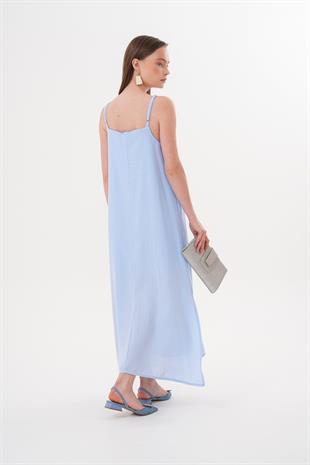 Askı Ayarlı Oversize Müslin Elbise MAVİ