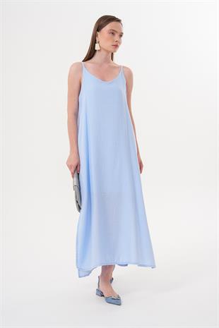 Askı Ayarlı Oversize Müslin Elbise MAVİ