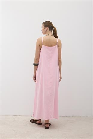 Askı Ayarlı Oversize Müslin Elbise PEMBE