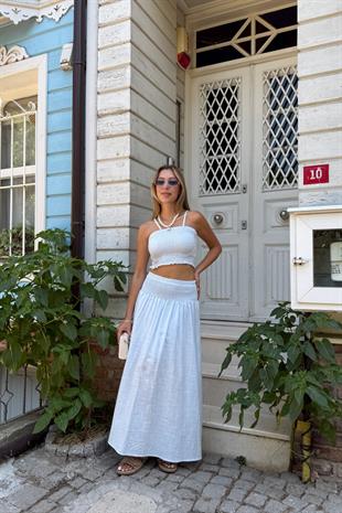 Askılı Gipe Detaylı Bluz EKRU