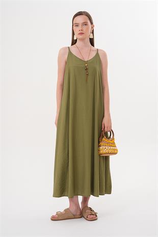 Askılı Uzun Elbise HAKİ