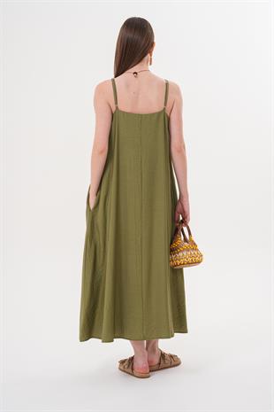 Askılı Uzun Elbise HAKİ