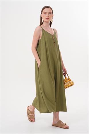 Askılı Uzun Elbise HAKİ