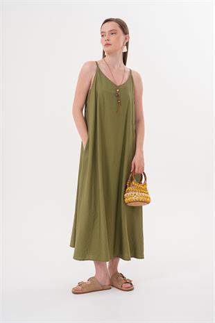Askılı Uzun Elbise HAKİ