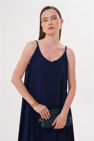Askılı Uzun Elbise LACİVERT