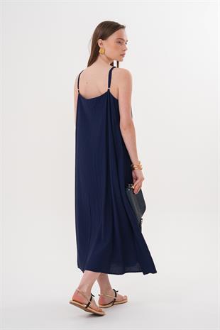 Askılı Uzun Elbise LACİVERT