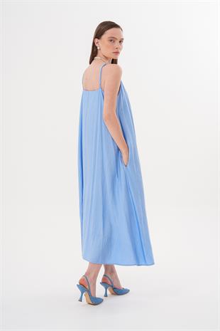 Askılı Uzun Elbise MAVİ