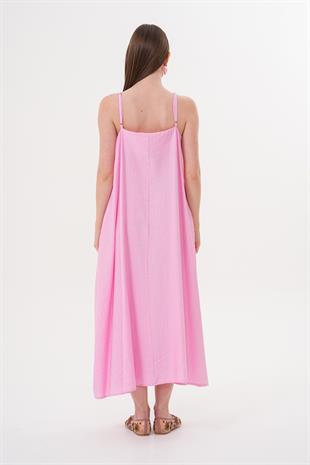 Askılı Uzun Elbise PEMBE