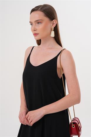 Askılı Uzun Elbise SİYAH