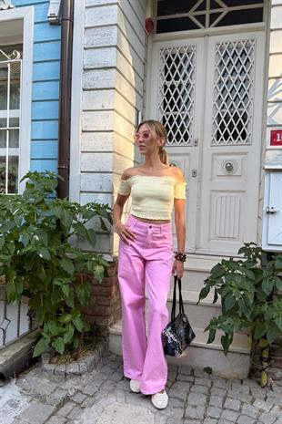 Bakır Düğmeli Gabardin Pantolon PEMBE