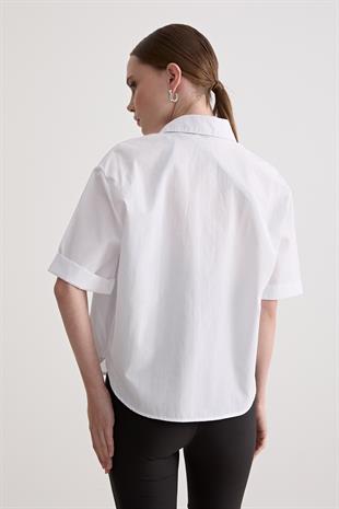 Baskı Detaylı Oversize Gömlek BEYAZ