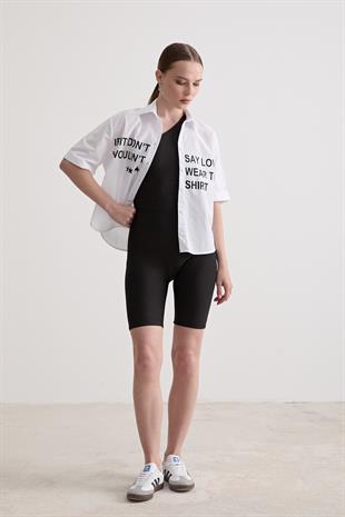 Baskı Detaylı Oversize Gömlek BEYAZ