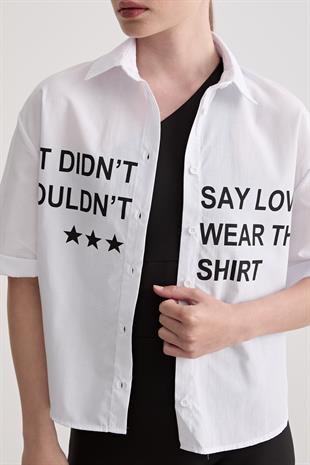 Baskı Detaylı Oversize Gömlek BEYAZ