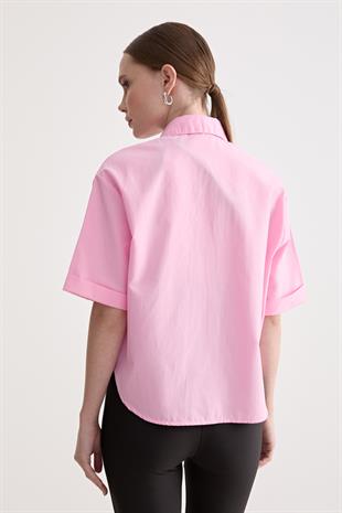 Baskı Detaylı Oversize Gömlek PEMBE