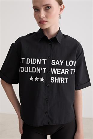 Baskı Detaylı Oversize Gömlek SİYAH