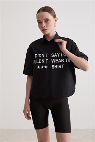 Baskı Detaylı Oversize Gömlek SİYAH