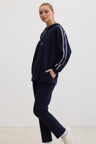 Bel Lastikli Kordon Detaylı Pantolon LACİVERT