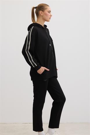 Bel Lastikli Kordon Detaylı Pantolon SİYAH