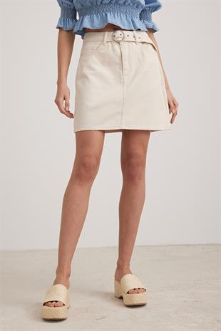BELTED CIRCLE BUCKLE MINI SKIRT STONE