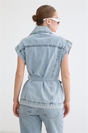 Beli Kuşaklı Cep Detaylı Yelek KAR YIKAMA