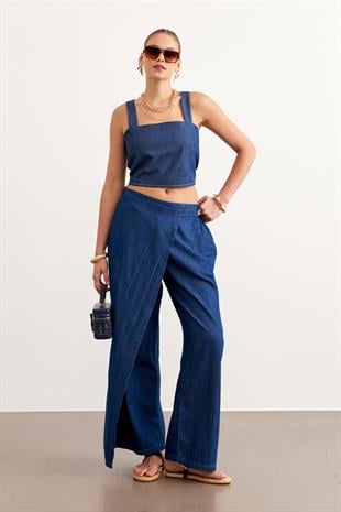 Beli Lastikli Düğmeli Kot Pantolon RİNS YIKAMA