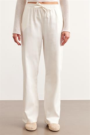 Beli Lastikli Gabardin Pantolon EKRU