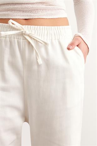 Beli Lastikli Gabardin Pantolon EKRU