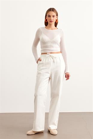 Beli Lastikli Gabardin Pantolon EKRU