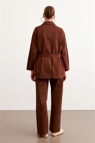 Beli Lastikli Gabardin Pantolon KAHVE