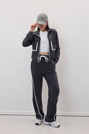 Beli Lastikli Garni Biye Detaylı Pantolon ANTRASİT