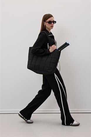 Beli Lastikli Garni Biye Detaylı Pantolon SİYAH